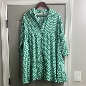 Entro Green and White Mini Dress